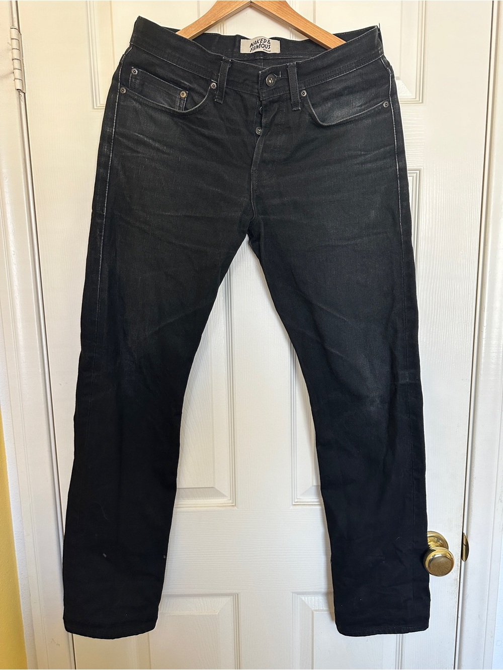Naked & Famous Denim Black Slim Straight Jeans